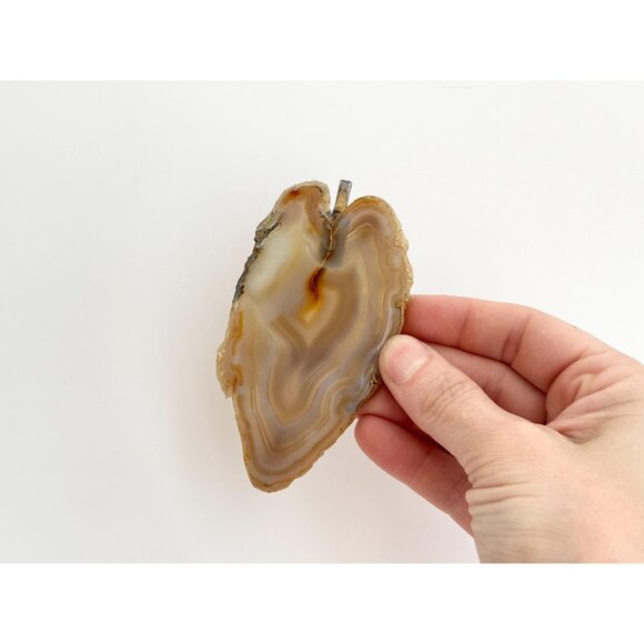 Polished Sliced Agate Geode Crystal Freeform Large Gold Toned Vintage Pendant - Picture 9 of 14